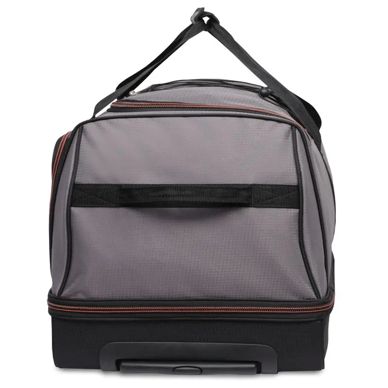30 In Rolling Drop-Bottom Duffel Bag for Travel, Black and Grey