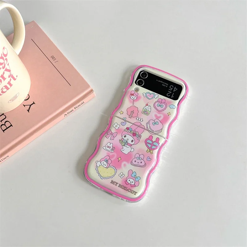 Милый мультяшный Sanrio Kuromi Melody Wave Frame чехол для телефона Samsung Galaxy Z Flip 6 5 мягкий из ТПУ