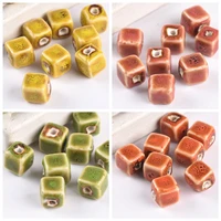 10pcs cube shape 10mm handmade fancy glaze ceramic porcelain loose spacer beads lot for jewelry making diy crafts findings