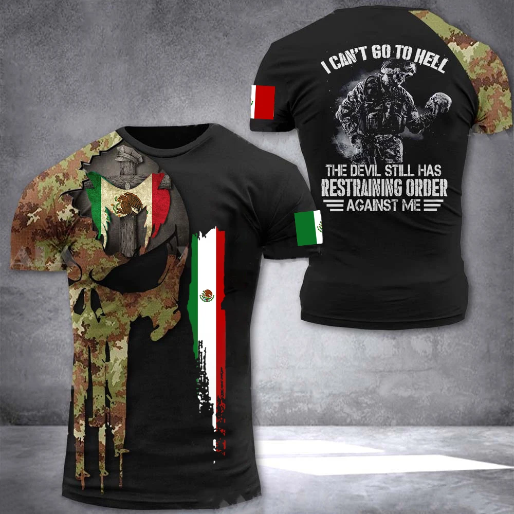 

Army Men's T-Shirt Mexican Veteran Soldier National Emblem Print Top Oversized Round Neck Men's Clothing Pullover Short Sleeve