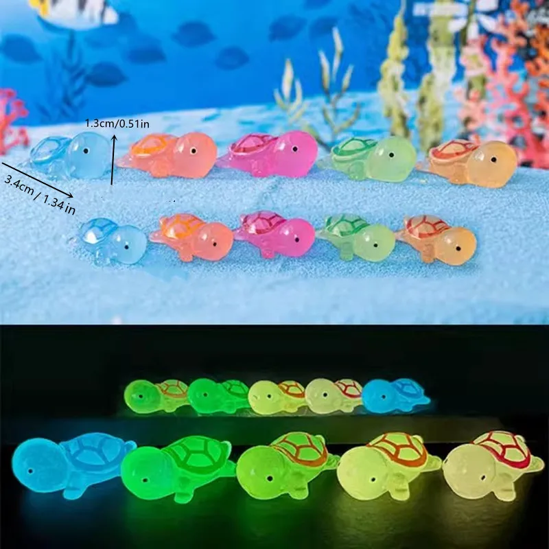 10 шт./компл. светящиеся фигурки микро-черепахи, светящиеся в темноте миниатюрные фигурки океанских животных, пейзажная фея, украшение для дома своими руками