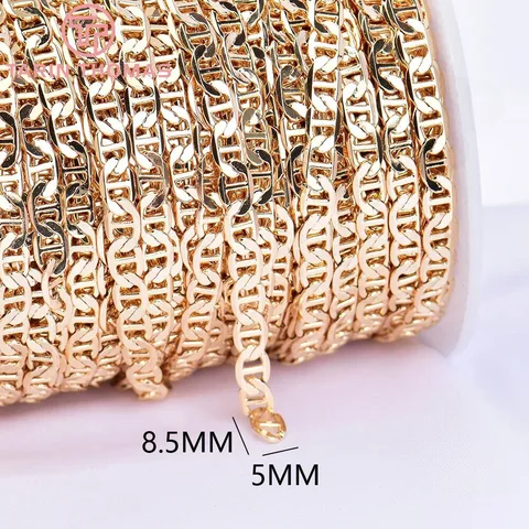 Латунные цепочки для ожерелья (5719), 1 метр, 5x8,5 мм, 24 к, золотистого цвета, Высококачественная фурнитура «сделай сам» для ювелирных изделий, аксессуары, оптовая продажа
