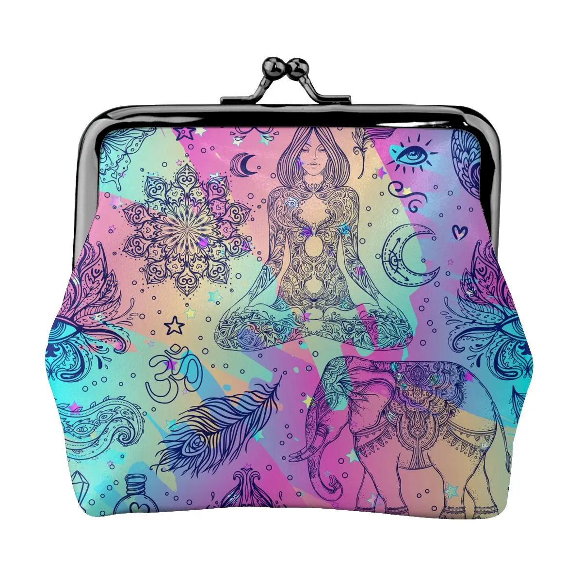 

Rainbow Viewing Portia Style Coin Purse Small Kiss-Lock Change Pouch Clasp Closure Buckle Wallet For Women
