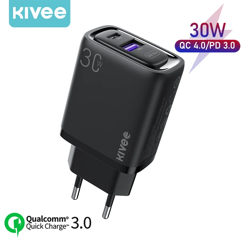 

KIVEE 30W Fast Charger USB Type C QC PD 3.0 2 Port Mini Portable Adapter For IPhone IPad Xiaomi Travel Mobile Phone Chargers