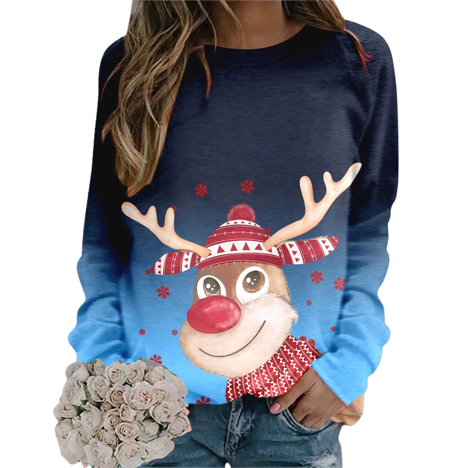 

Женский свитшот с рисунком рождественской елки, с круглым вырезом