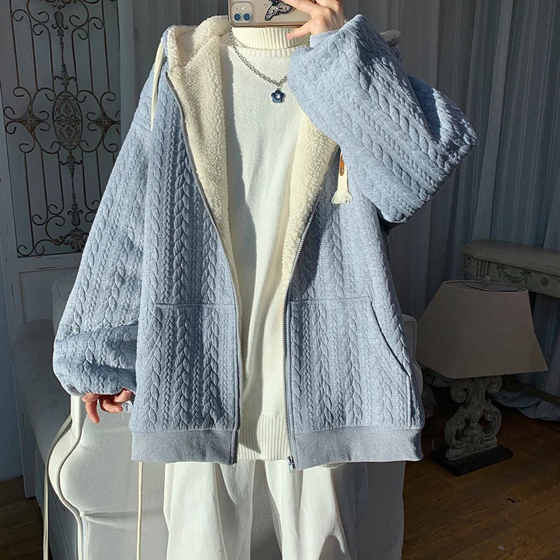 Winter Jacket Men Warm Fashion Casual Thickened Lamb Wool Jackets Men Korean Loose Short Coat Mens Thick Hooded Coat M-2XL