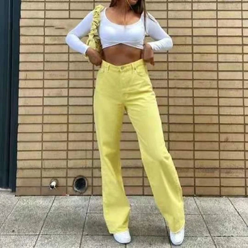 2022 New Color Fashion Slim Retro Wide Leg Jeans Women Loose Street Hot Trousers Chic Denim Pants Hot Girl Y2K High Waist Pants