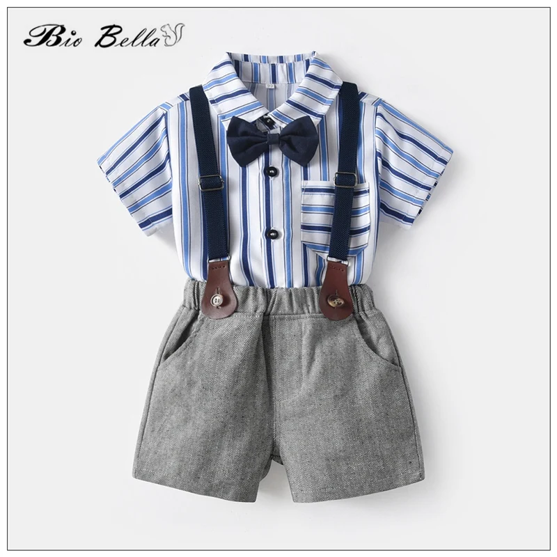 

2022 Summer Baby Boy Clothing Suit Fashion Cute Wedding Party For 1-7 Years Boy Clothing Short Sleeve 100% Cotton Kids Boy Suit