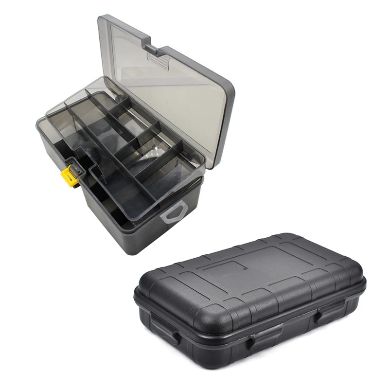 

1 Set Double Layer Fishing Tackle Box Lures Bait Storage Case & 1 Pcs Oversized Tools Outdoor Shockproof Waterproof Box
