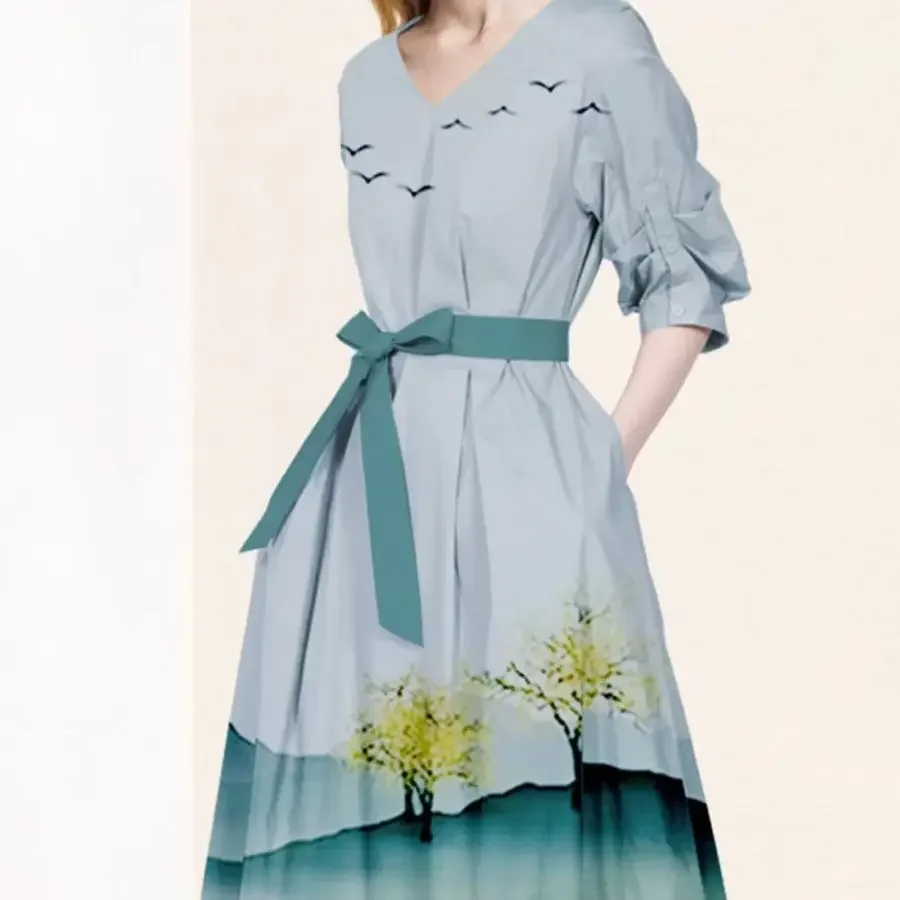 Платье с чернилами и принтом на талии женская одежда новинка лета 2023 винтажная