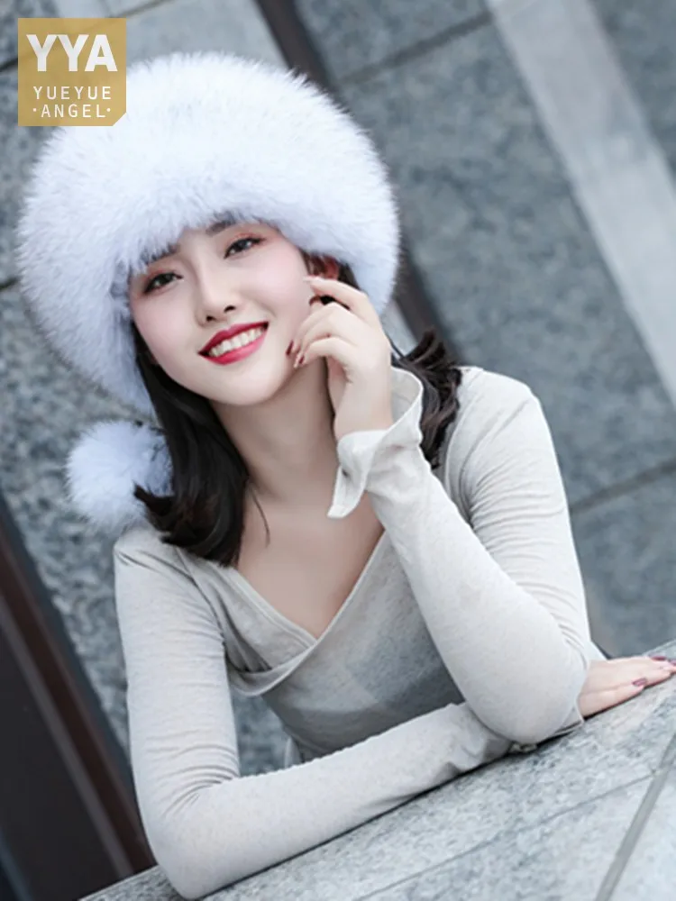 Women Winter Thick Keep Warm Real Fox Fur Hat Adjustable Hairy Natural Fur Cap Vintage Ladies Casual Gorras Colors Casquettes