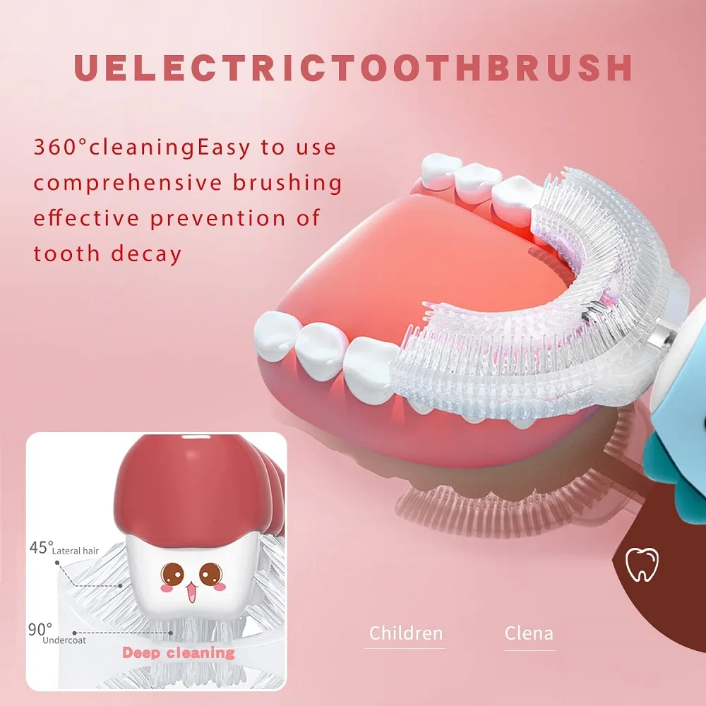 Kids Electric Toothbrushes U Shaped Ultrasonic Sonic Toothbrush Rechargeable Kids Toothbrush Timer 360° Cleaning IPX7 Waterproof enlarge
