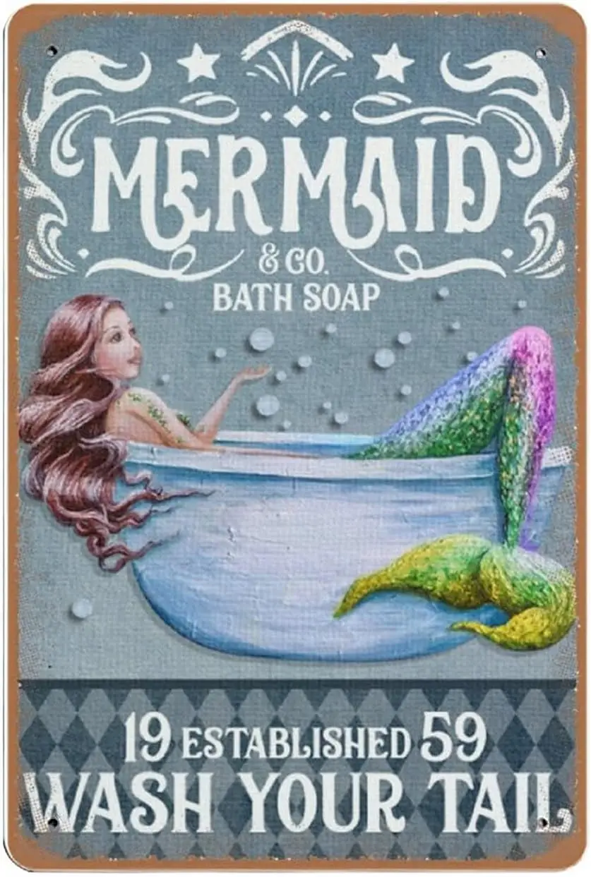 Vntge Metl Sgn Mermd Bth Sop Wsh Your Tl tn Wll Decor lumnum для Bthroom Ktchen Home Br Cfe Grge Mn Cve 68