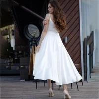 a line simple stain wedding dress sexy deep v neck sleeveless 2022 summer bridal gowns for women custom made vestido de novia