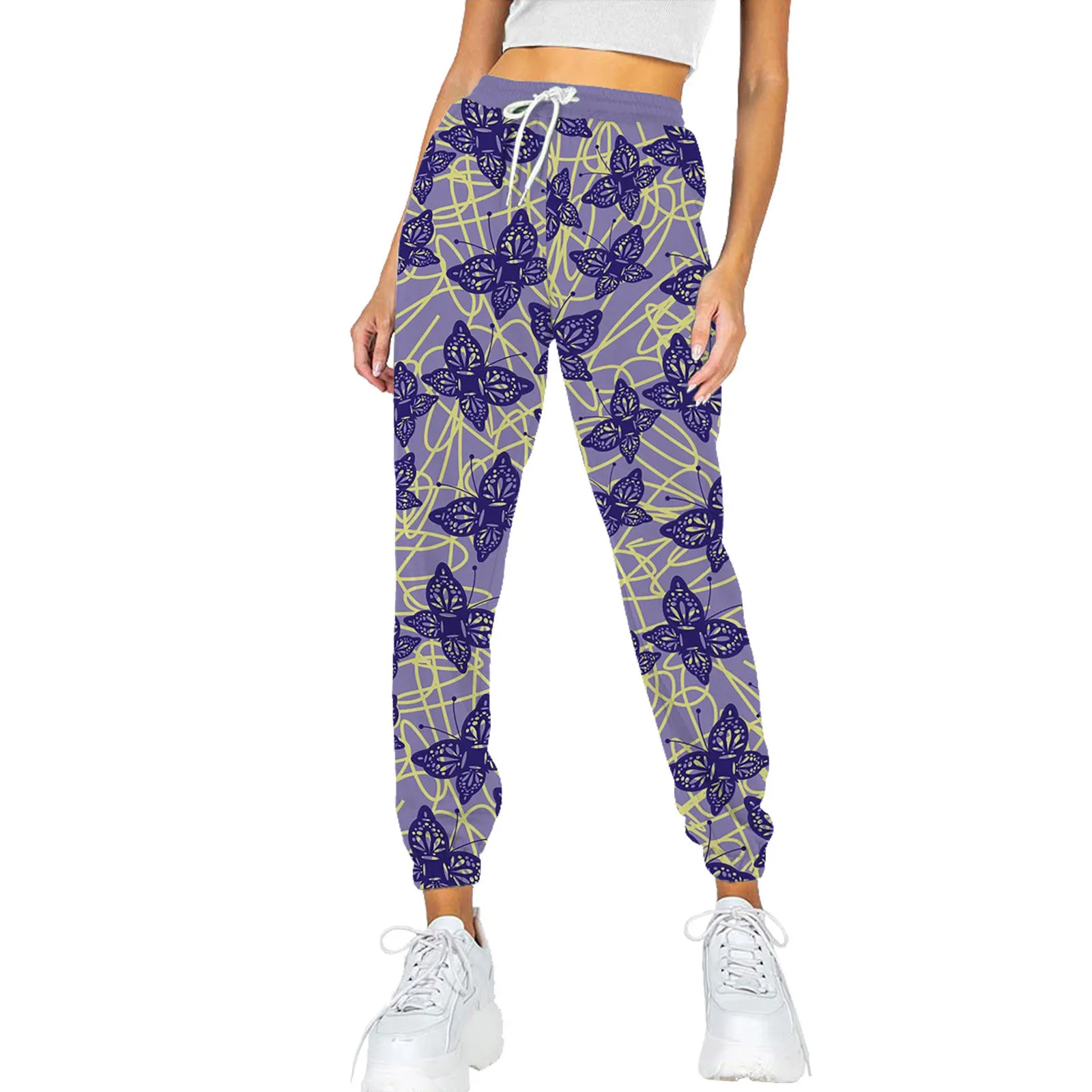 

Women Trousers Sweatpants Butterfly Print High Waist Workout Athletic Spring Summer Casual Joggers Pants Oversize Sports Pants