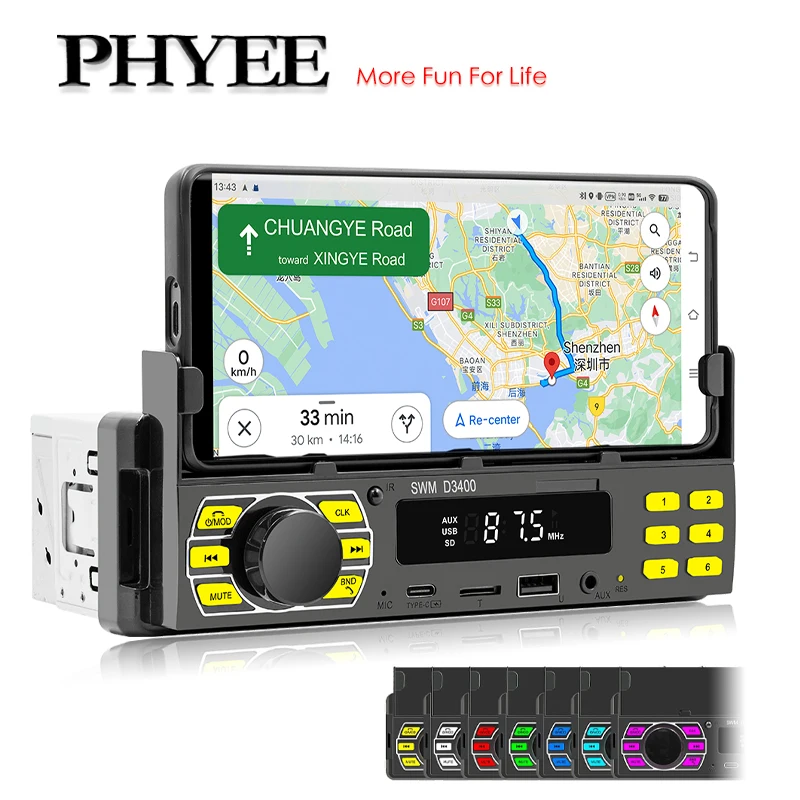 Radio samochodowe z Bluetooth 1 Din odtwarzacz MP3 głośnomówiowy A2DP typu C USB TF Aux pilot aplikacji uchwyt na telefon komórkowy System Audio jednostka główna D3400 1 Radio samochodowe z Bluetooth 1 Din odtwarzacz MP3 głośnomówiowy A2DP typu C USB TF Aux pilot aplikacji uchwyt na telefon komórkowy System Audio jednostka główna D3400 1