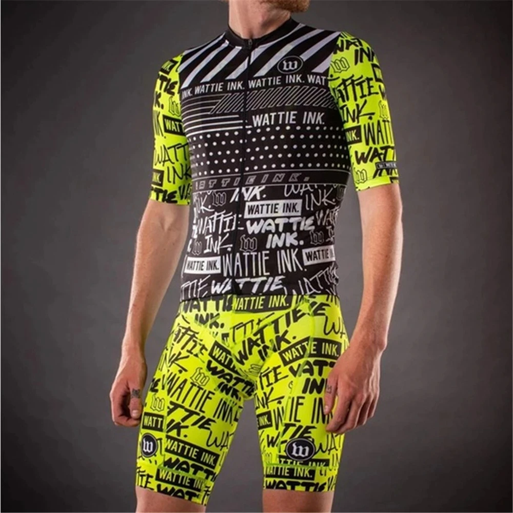 

Wattie Ink Top cycling equipment summer men's short-sleeved tight-fitting cycling jersey knitted jumpsuit triathlon 9D cushion