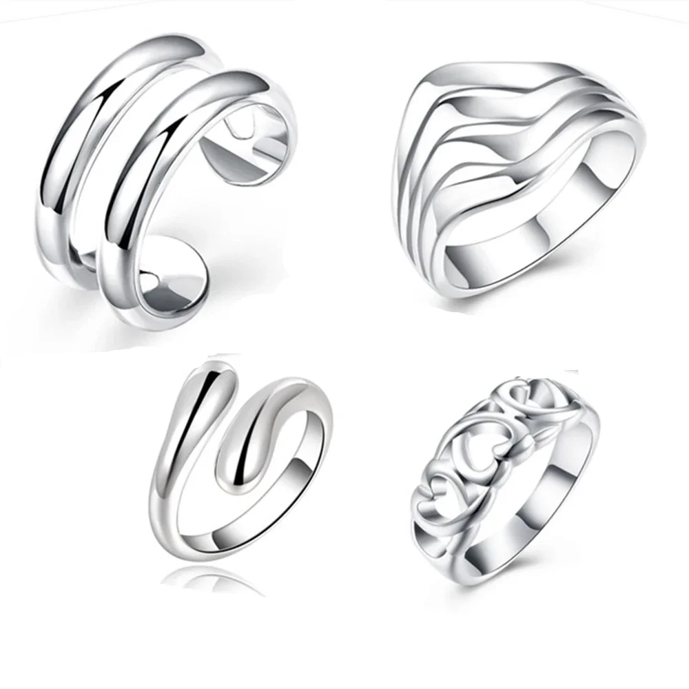 

925 Sterling Silver 4pc/set Fashion Charm Finger Ring Set for Women Vintage Boho Knuckle Party Rings Jewelry Wedding Girl