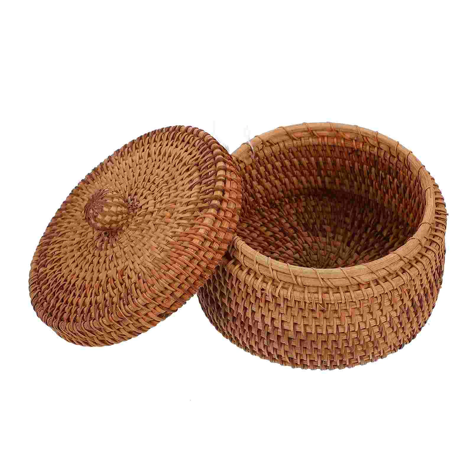 

Basket Storage Rattan Woven Baskets Lid Round Wicker Box Boxes Fruit Tray Sundries Decorative Lids Mini Snack Organizer Bowl