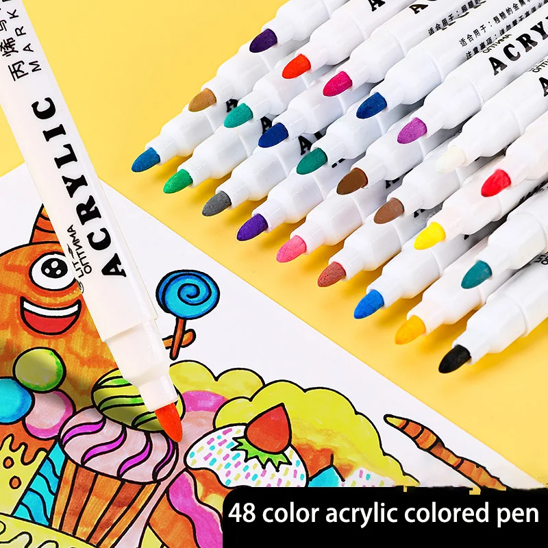 12/48 Colors Acrylic Paint Marker Art Markers Painting Pen Graffiti For Stone Disc Mobile Phone Case Shoe glass Supplies