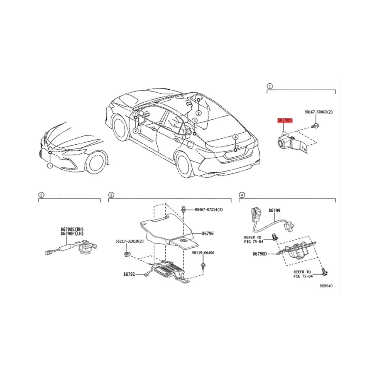 Автомобильная камера переднего вида на решетке 86790-33190 для Toyota Camry Hybrid MXVA71 AXVA70 AXVH7