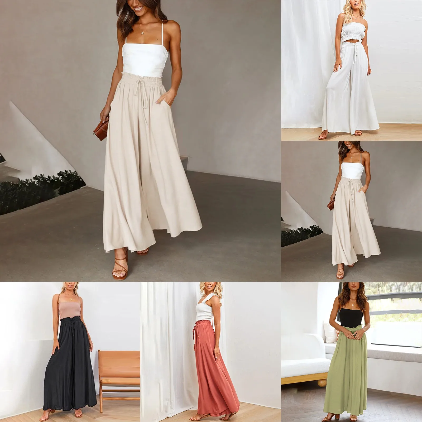 

Женские брюки с эластичным поясом, Женские Широкие штаны, цветочные драпированные удобные брюки с оборками и завязкой на талии для женщин, п...