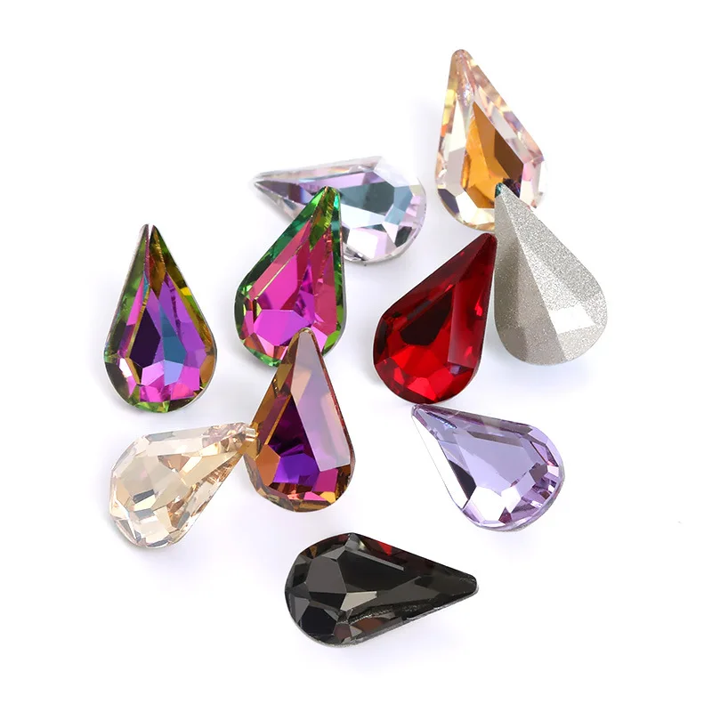 

K9 Crystal Glass Stone High Quality 20 Color Drop Shape Point Back Glue on Rhinestones DIY Jewelry Making Nail Art