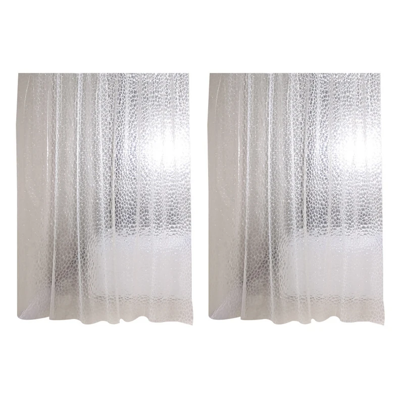 

2X Clear EVA Shower Curtain Liner Waterproof Transparent 3D Water Square Bathroom Curtain In 71Inch X 79Inch, 24 Hooks