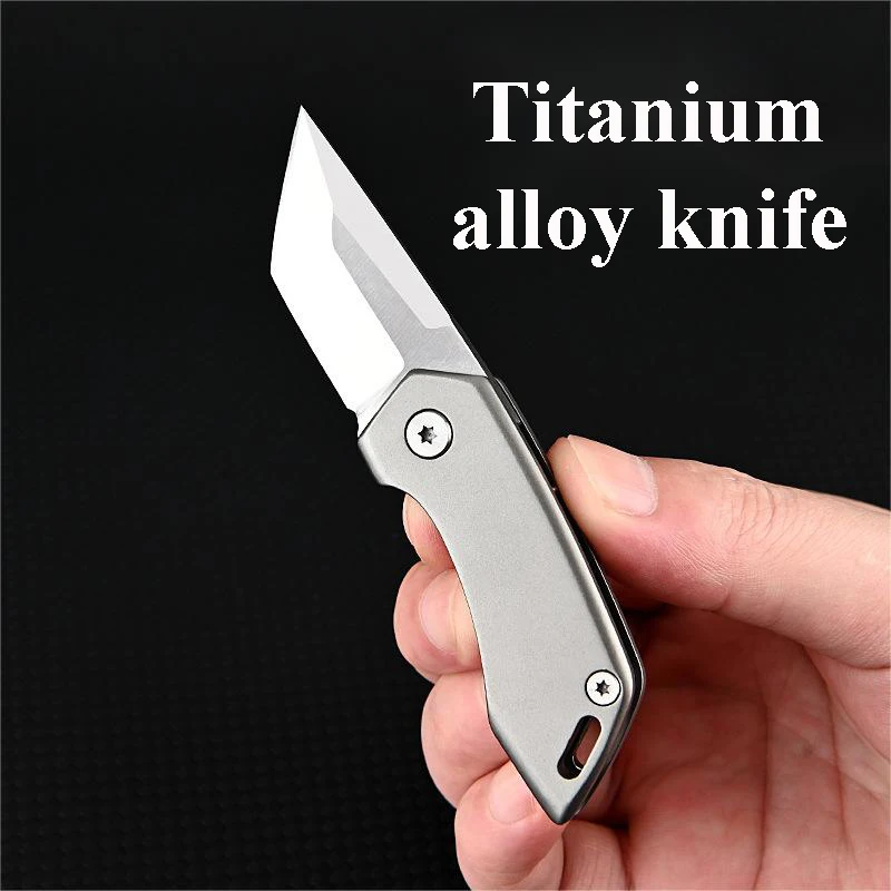 

Titanium Alloy Small Blade High Hardness D2 Steel Mini Folding Knife Portable Keychain Unpacking And Express Delivery Knife