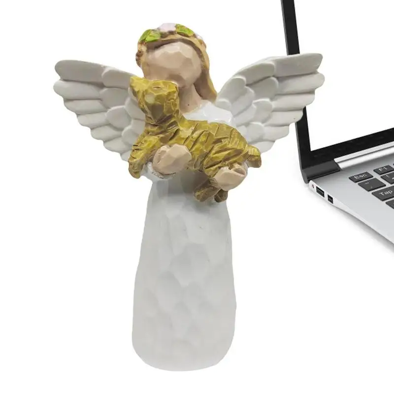 

Angel Statue Resin Cherubs Figurine Holding Cute Dog Carved Angel Figurines Statues Cute Guardian Angel Desk Decor For Home