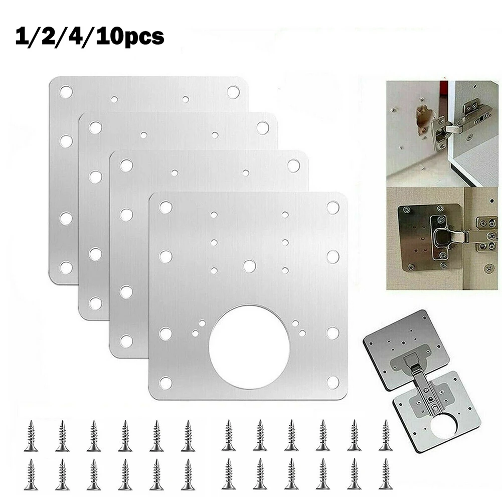 

1/2/4/10 Pcs Stainless Steel Hinge Repair Plate Cabinet Furniture Drawer Door Panels Table Base Hinge Cup Repair Fixing Plate
