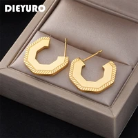 dieyuro 316l stainless steel stud earrings for women 2022 fashion gold silver color polygon earrings girls classic jewelry
