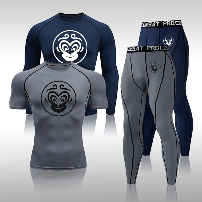 

Solid Color MMA Compression Sets Tracksuit Mens Sport Running Jogging Suit Rashguard Gym Clothing Men Fitness Workout Tight