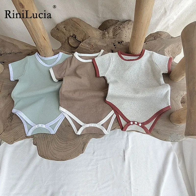 

Newborn Baby Rompers Cotton Infant Classic Romper Pajamas Solid Color Soft Short Sleeve Jumpsuit Summer 2023