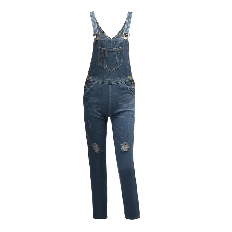 Women fashion denim trousers new loose jeans European and American ripped denim overalls