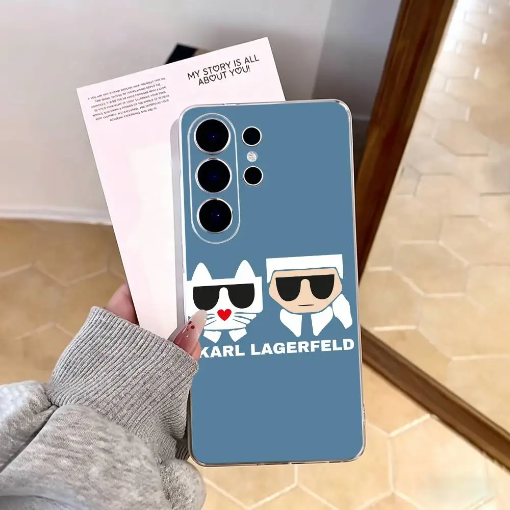 Чехол для телефона K-Karls Lagerfelds Cat Gift, прозрачный, силиконовый, мягкий, для Samsung S25, S24, S21, S22, S23, S30, Ultra, S20, Plus, FE (art.: 3920dc736f54e) - 3920dc736f54e