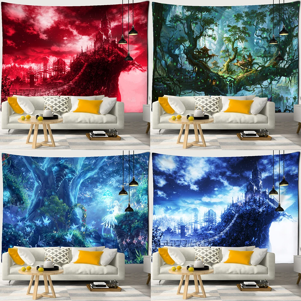 

Customizable Boho Style Psychedelic Witchcraft Hippie Tapiz Aesthetic Room Home Decor Fantasy Forest Tapestry Wall Hanging