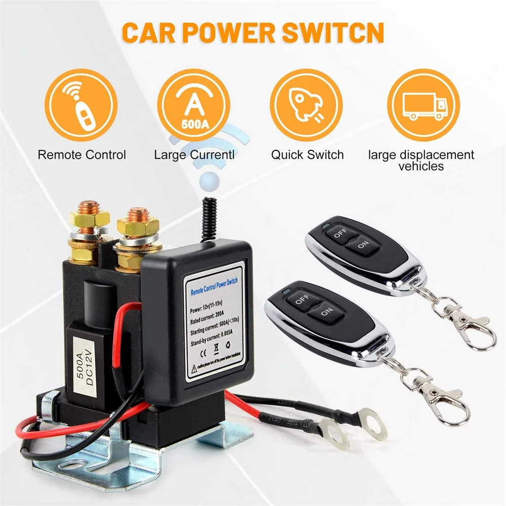 

Battery Switch Relay 12V 500A/200A Remote Control Power Switch Quick Disconnect Cut Off Isolator Switch Anti-Theft Remote Switch