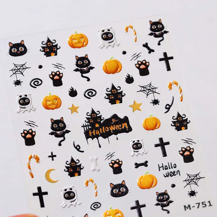 Хэллоуин Волшебный Черный Кот Тыква Призрак Летучая Мышь Череп 5D Рельефы