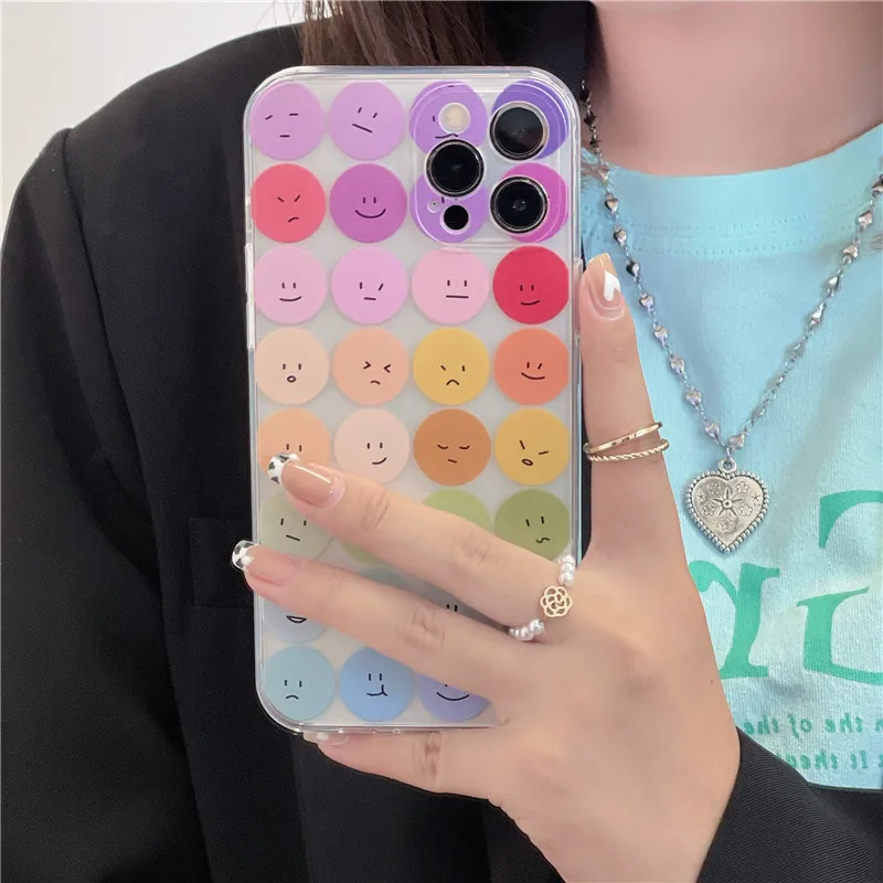 

Lovely Colorful Smile Face Phone Cases for IPhone 12 Mini 11 Pro XS MAX XR X 8 7 Plus SE 2020 Cartoon Clear TPU Soft Back Cover