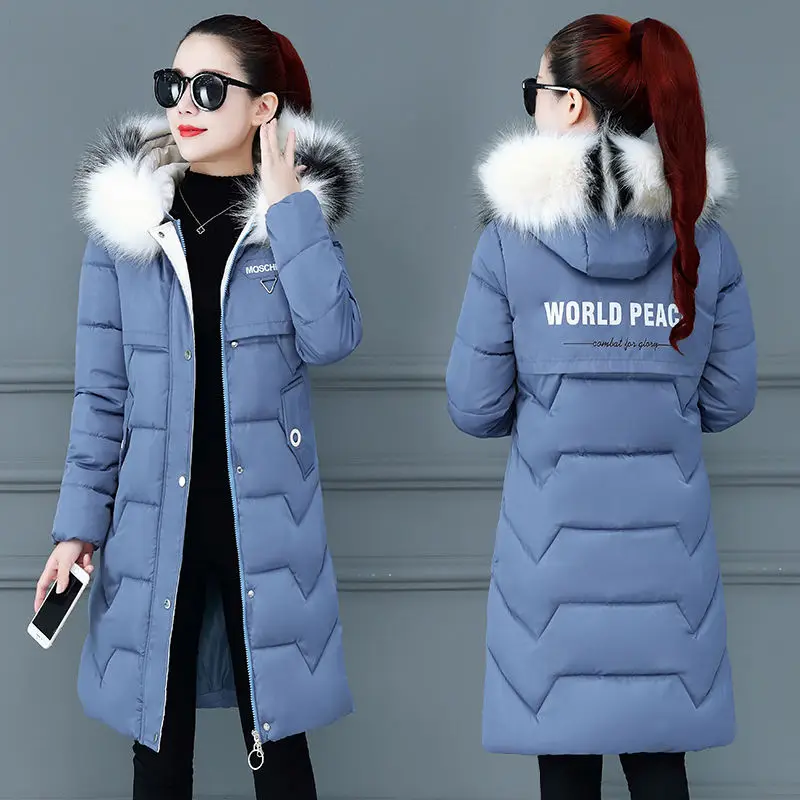 Women's Winter Coat Mid Length Padded Jacket Parka Warmth Jacket Korean Fashion Free Shipping Wholesale Big Fur Collar Slim Fit