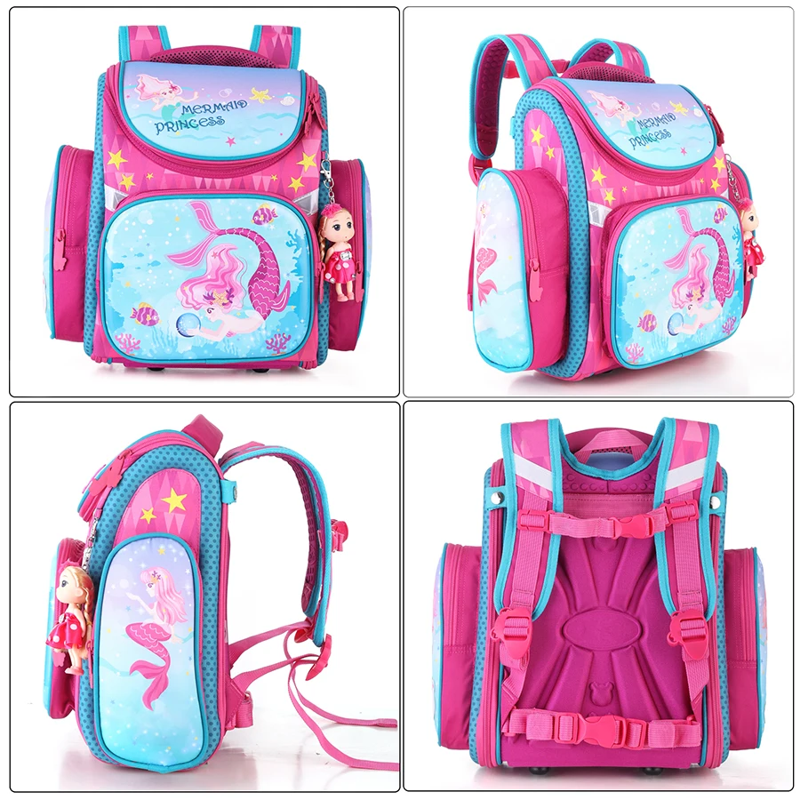 Girls Cartoon Mermaid Princess Print Orthopedic School Bags Kids Satchel Backpack Grade 1-3 Schoolbag knapsack Sac Mochila