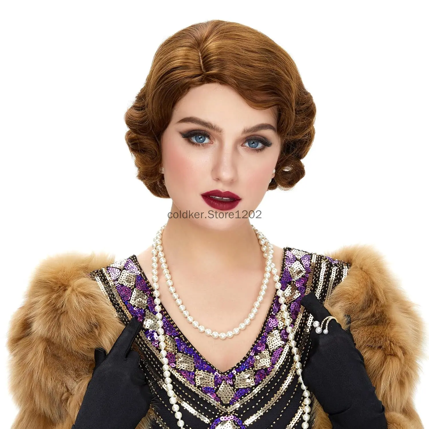 1920S коричневый короткий парик для женщин Косплей Костюм маскарадное платье