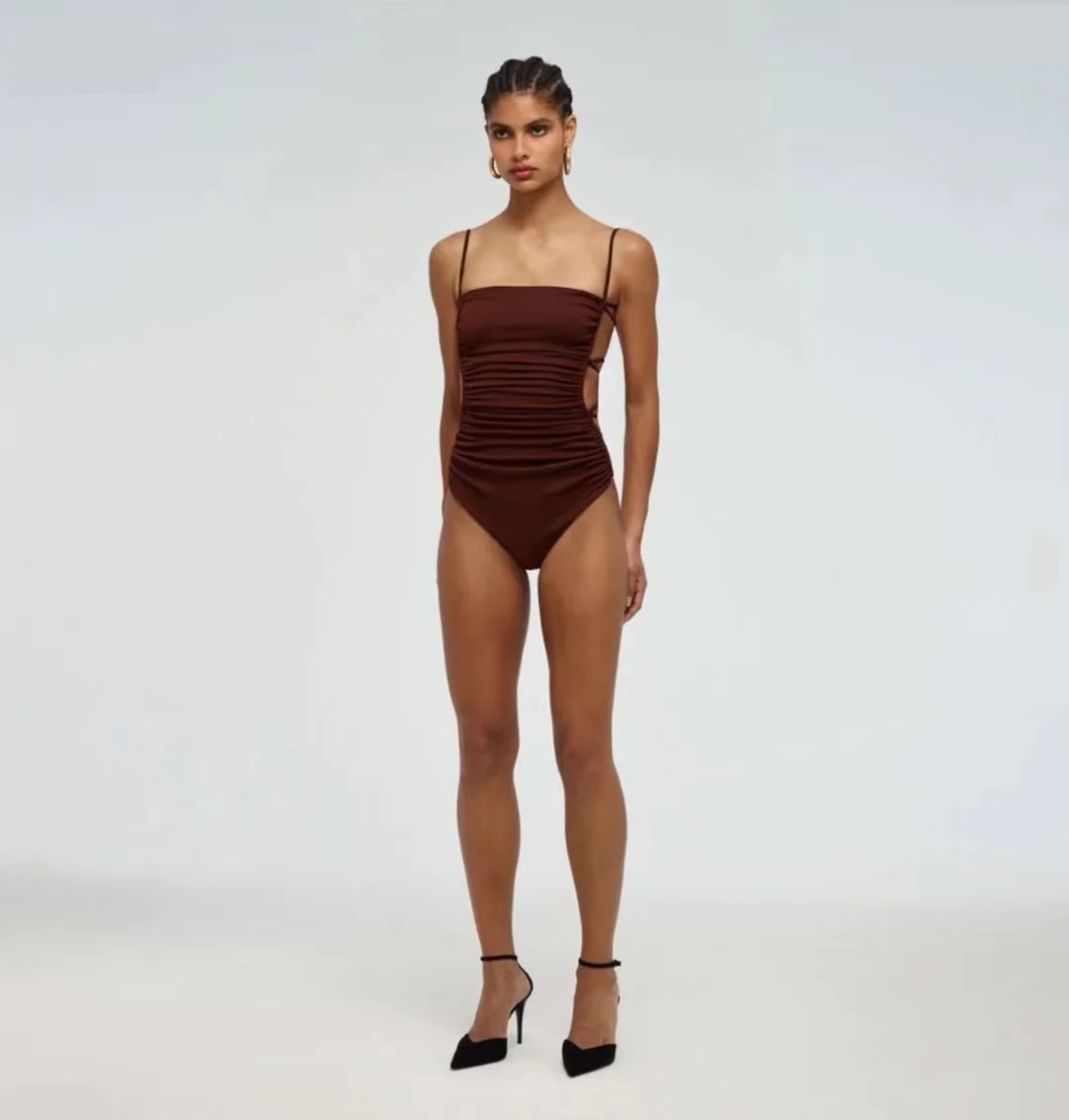 

Женский слитный купальник-Бикини на бретельках, со шнуровкой и открытой спиной