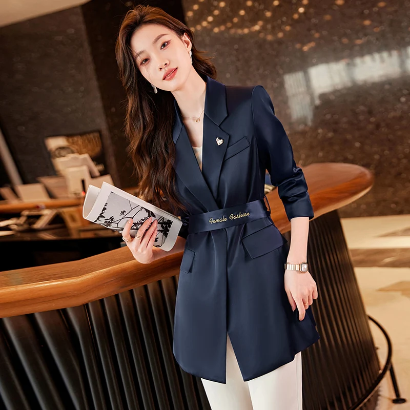 Apricot Autumn Winter Large Ladies Professional Office Lapel Cardigan Suit Jacket Casual Blazer Women Work Coat Solid Blazers