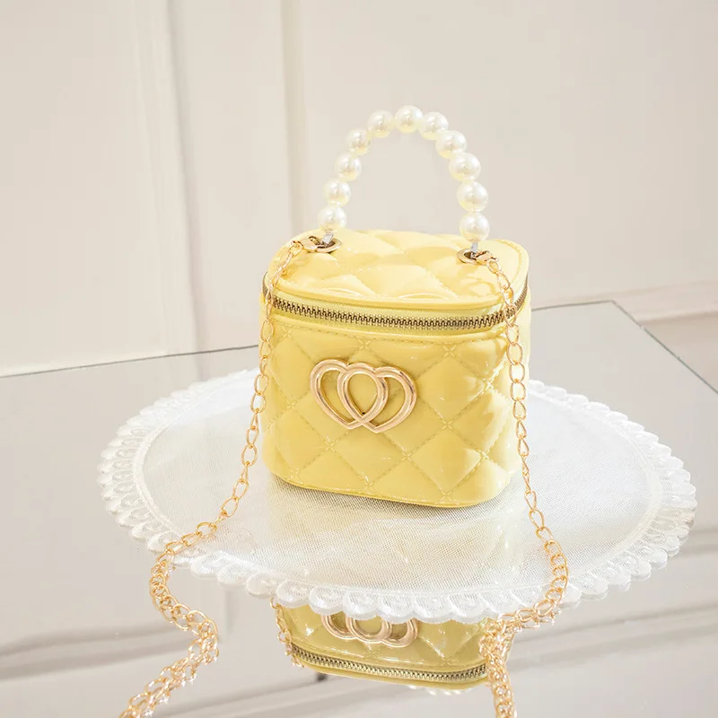 Double Love Heart Bucket Bag Pearl Tote Women Diamond Lattice PVC Cylinder Jelly Bag Zipper Chain Female Shoulder Messenger Bag