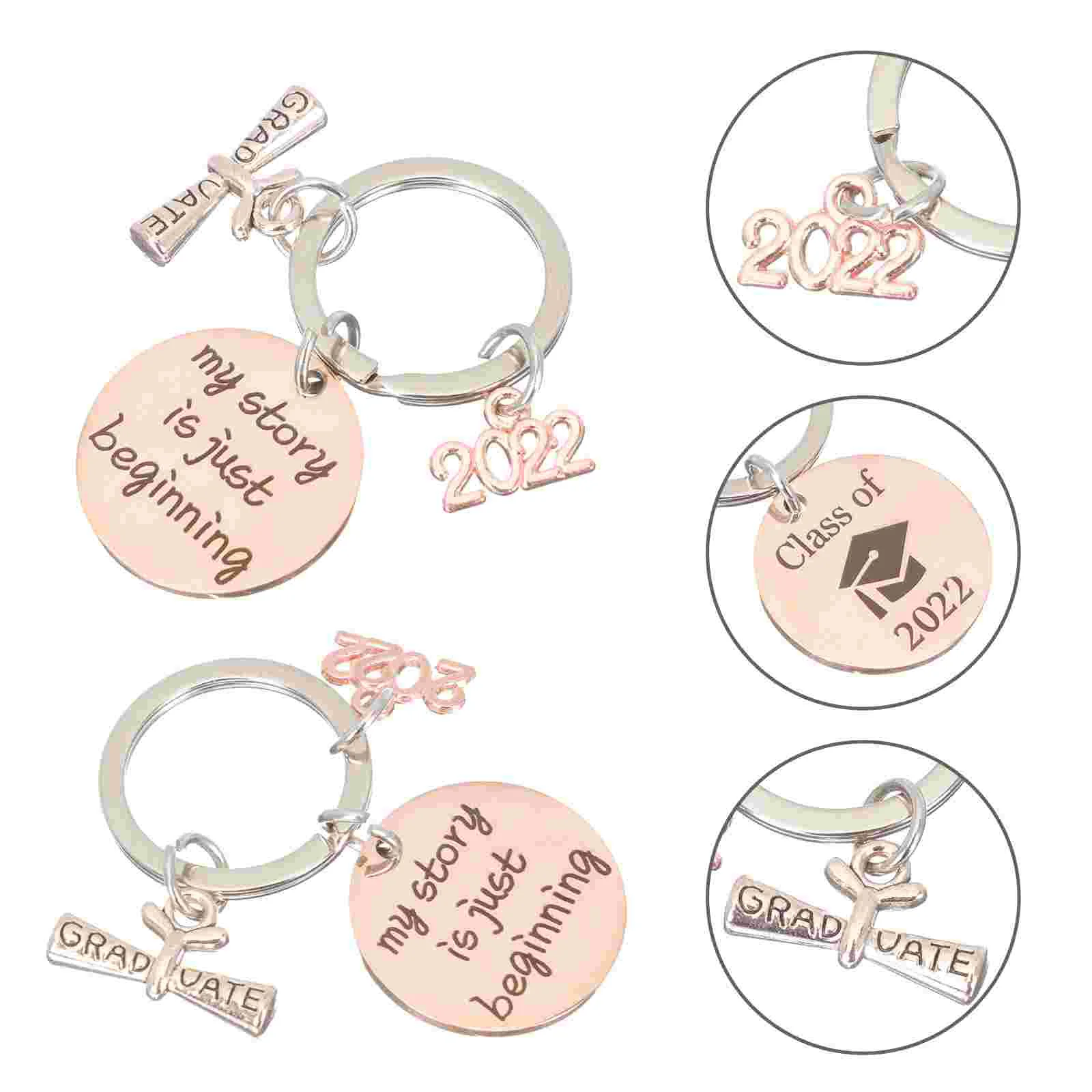 

2pcs Keychains Grad Gifts Graduation Keyholder Ornaments Stainless Steel Key Rings