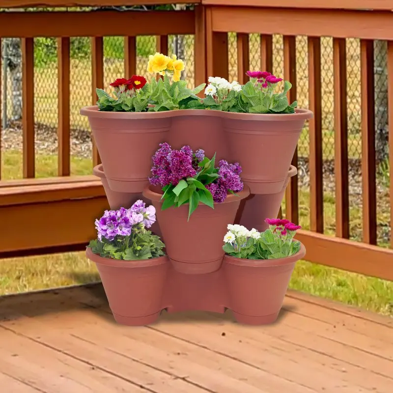 

Vertical Stacking Resin Clay-colored Planter (3 Pack)