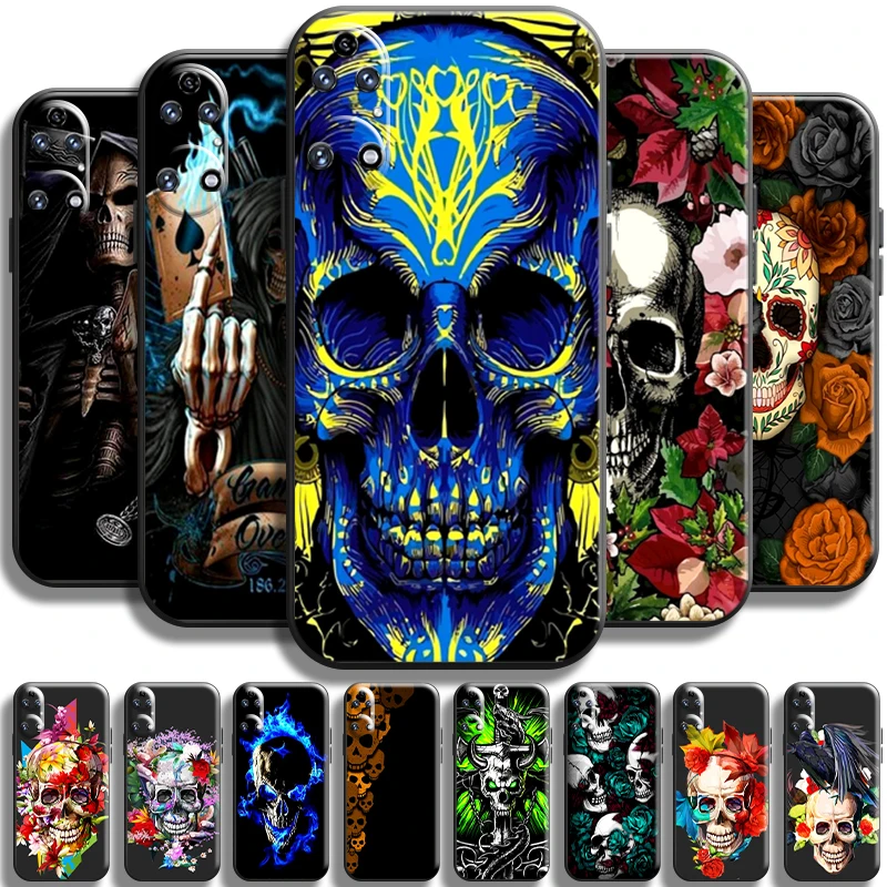 

Death Skull Flower For Huawei P50 P40 P30 P20 Pro Lite 5G P Smart Z 2021 Phone Case Full Protection Shell Soft Shockproof