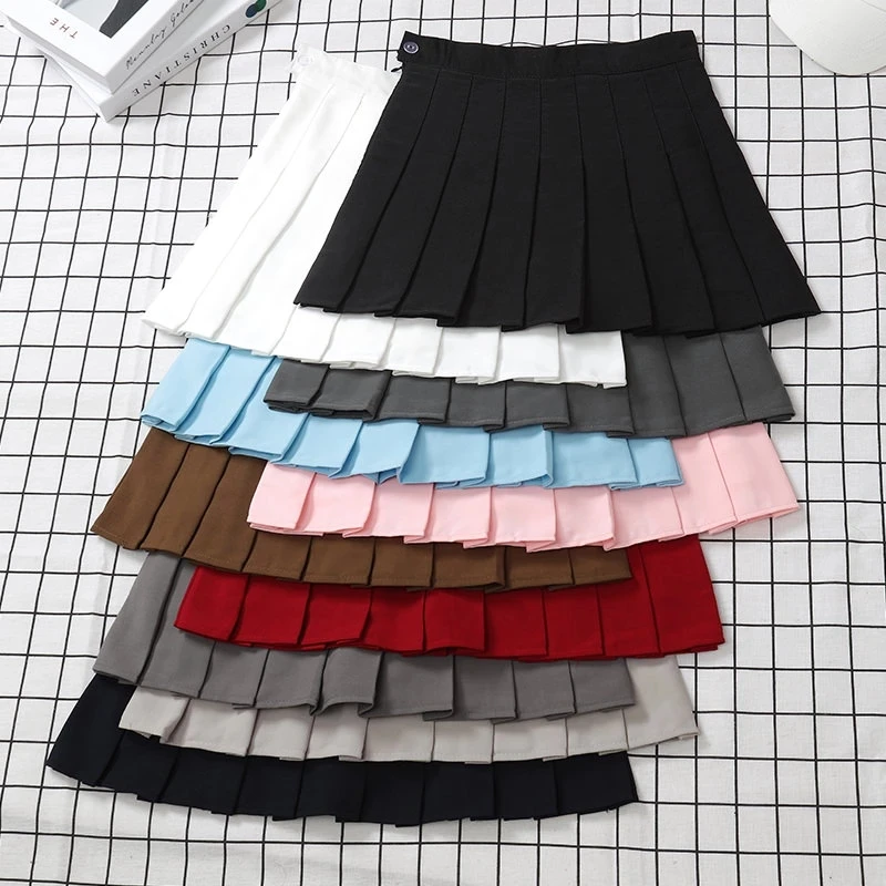 

Юбка женская черная с высокой талией, винтажная школьная плиссированная короткая трапециевидная мини-юбка в Корейском стиле Харадзюку, лет...